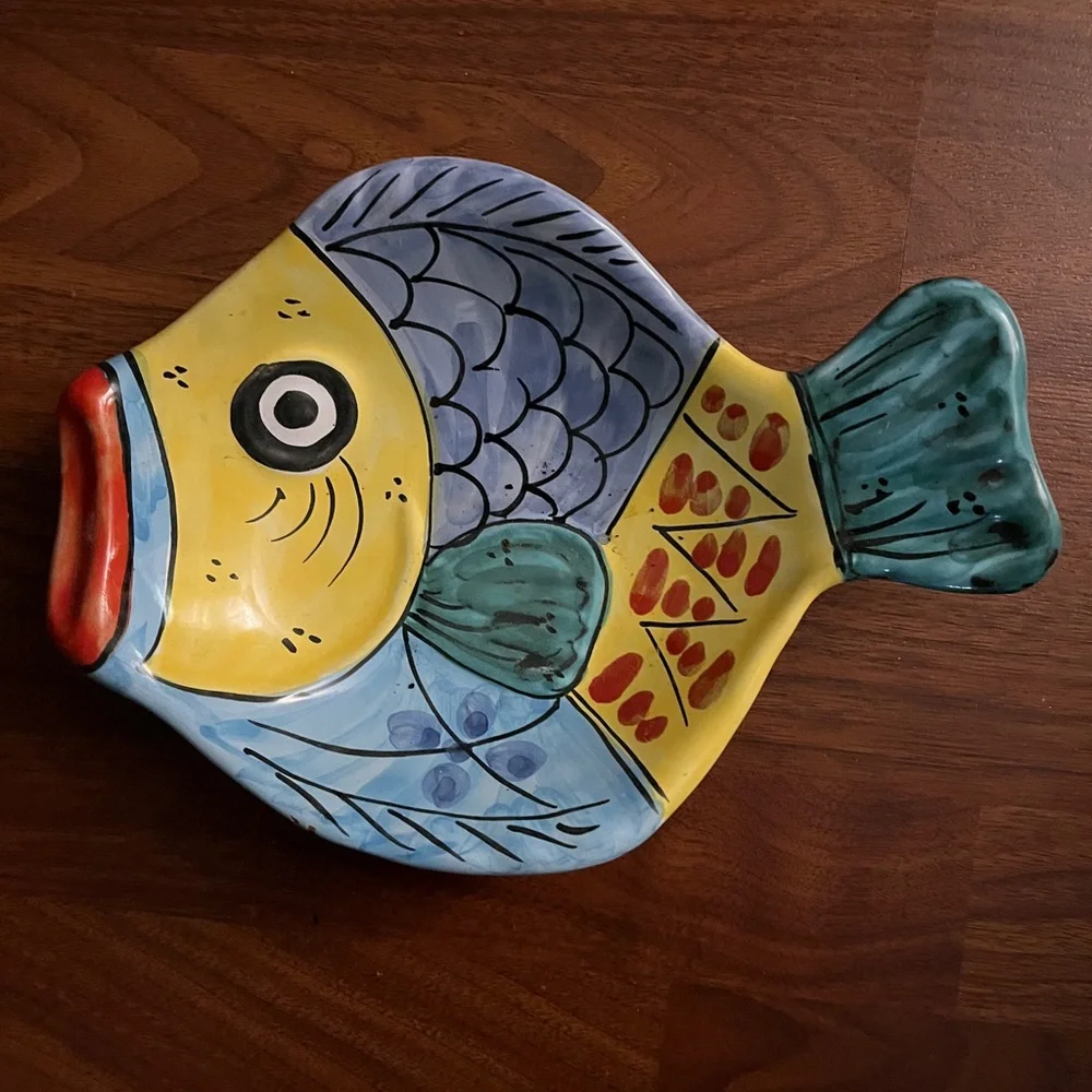 Desuir for Vietri Hand Painted Fish Dish Platter Ceramic Made In Italy Colorful